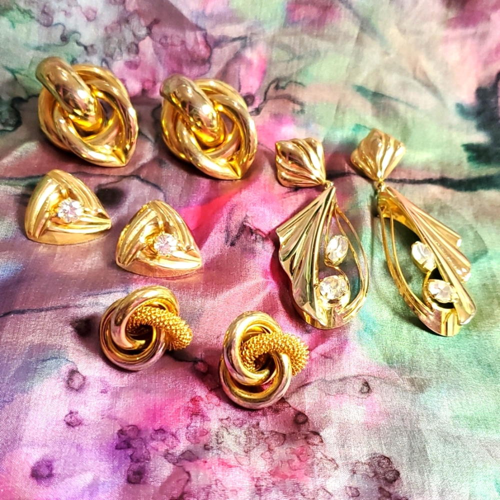 4 pair gold tone earrings